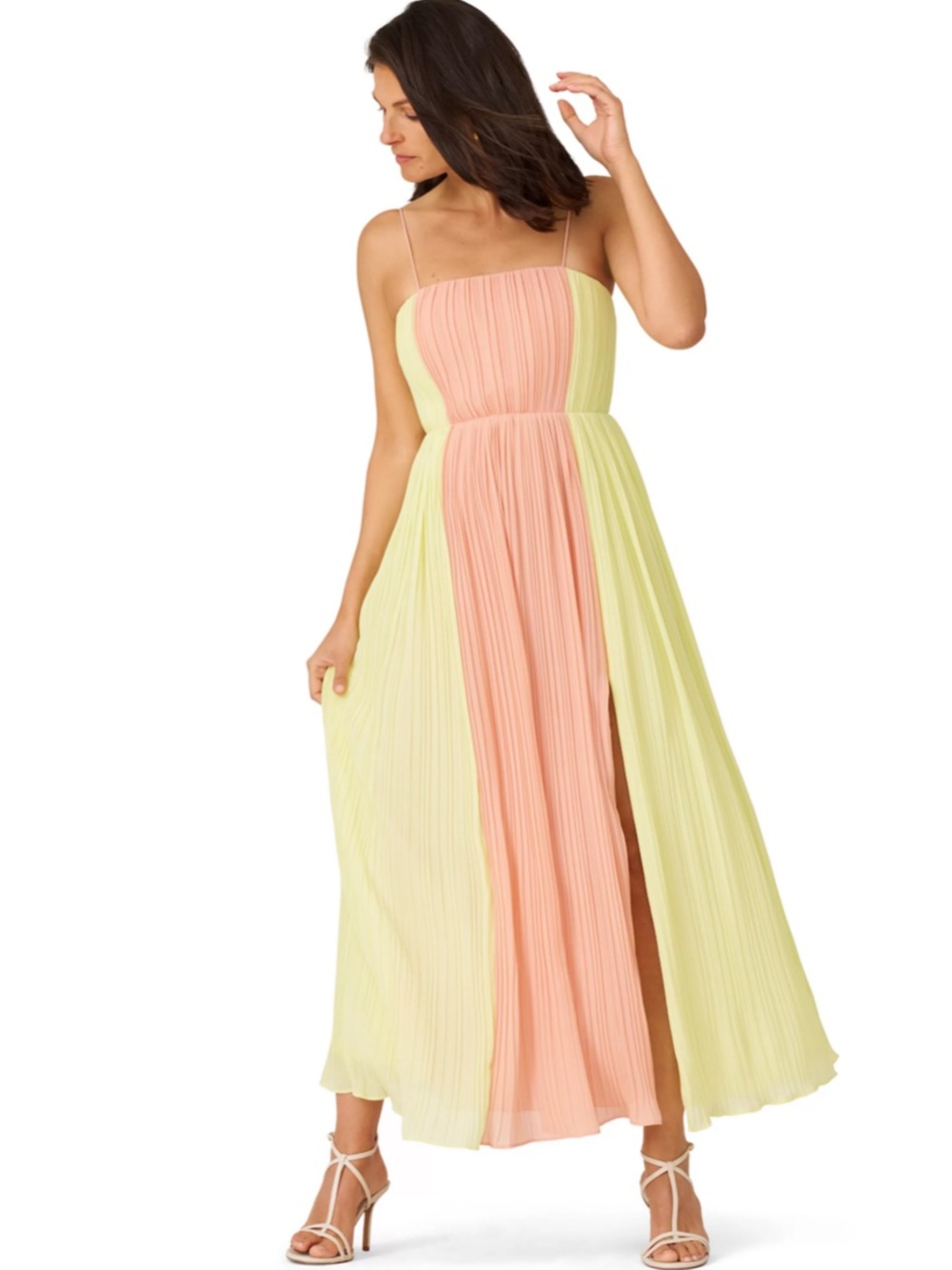 Pleated colorblock maxi dress